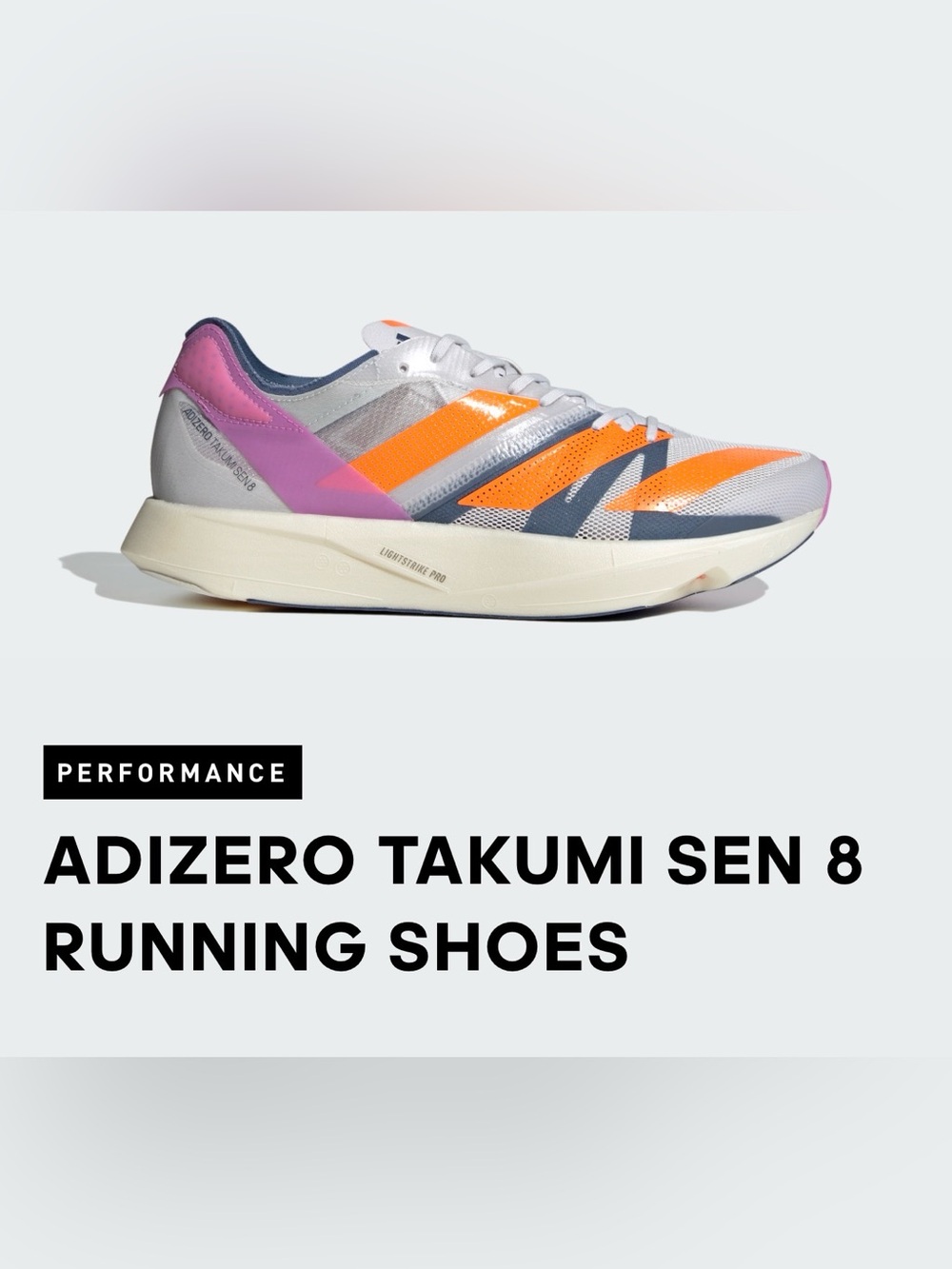 adidas Adizero Takumi Sen 8 Men's Running Low TopLace-Up Sneakers White size 9.5